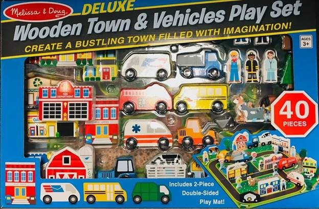 Melissa & Doug Deluxe Wooden Town & Vehicles PLAY SET  40 Pieces NEW in Box 
