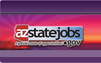 Arizona state jobs logo with a colorful background and tagline