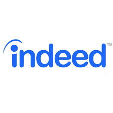 Indeed logo in blue text with a curved line above the letter 'i
