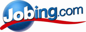 Jobing.com logo featuring a blue sphere and red swoosh