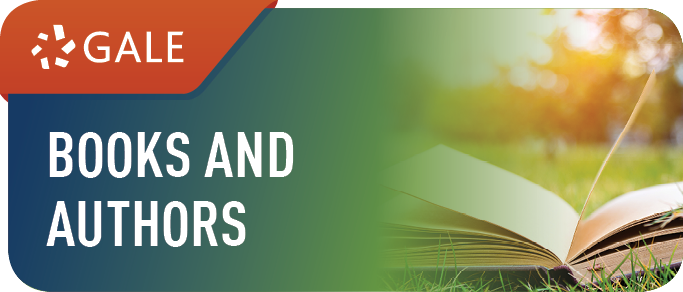 Gale Books and Authors logo with an open book on grass