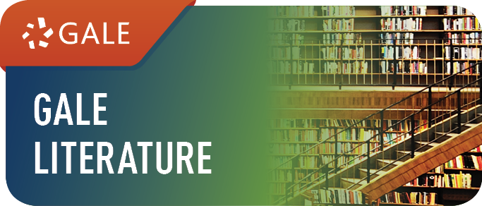 Gale Literature logo with a library background and staircase