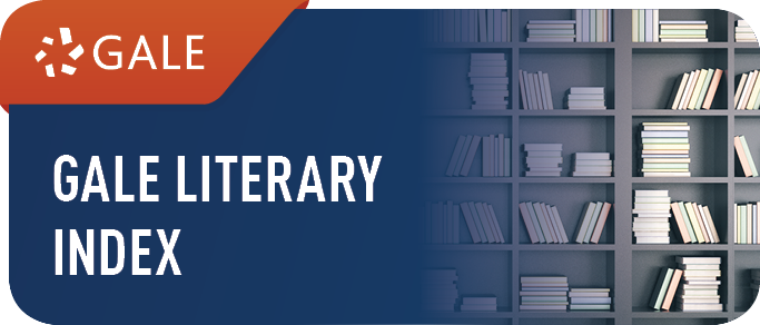Gale Literary Index with a bookshelf background and logo