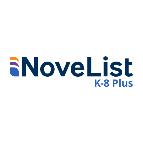 NoveList K-8 Plus logo with stylized text and colorful accents