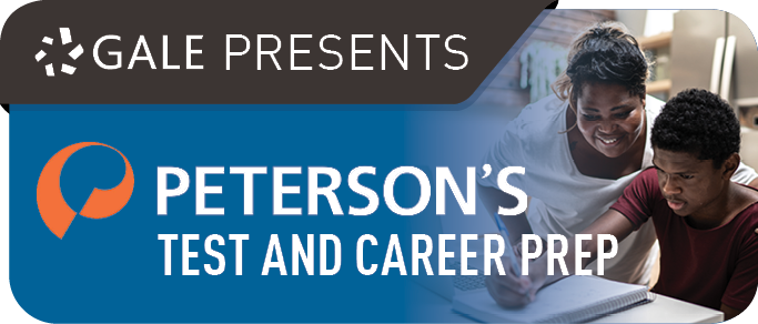 Gale presents Peterson's test and career prep logo with students studying