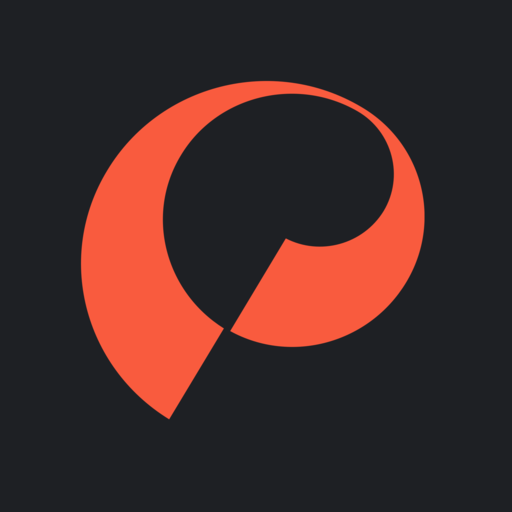 Stylized orange letter "P" on a dark background