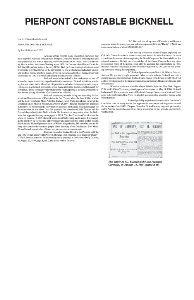 Article about Pierpont Constable Bicknell's life and mining career