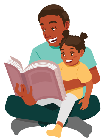 A father and daughter joyfully reading a book together