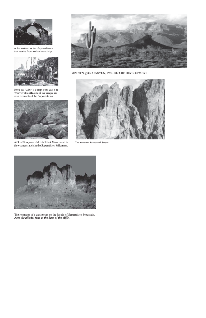 Geological features and formations in the Superstition Mountains