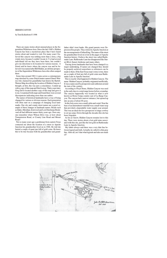 Text discussing Hidden Canyon's history and a related map sketch