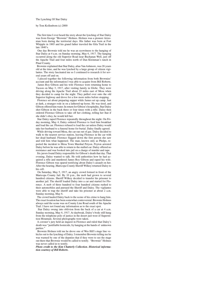 Text document detailing the lynching of Star Daley in 1917
