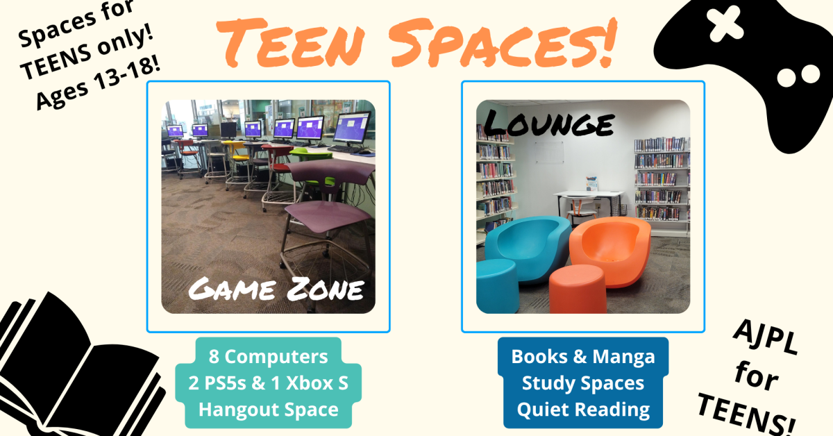 Citizen_teen spaces Teen spaces featuring a game zone and lounge for ages 13-18