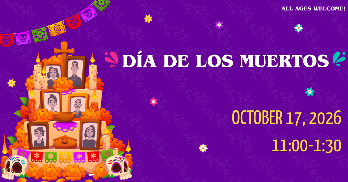 Día de los Muertos celebration with altar details and event information